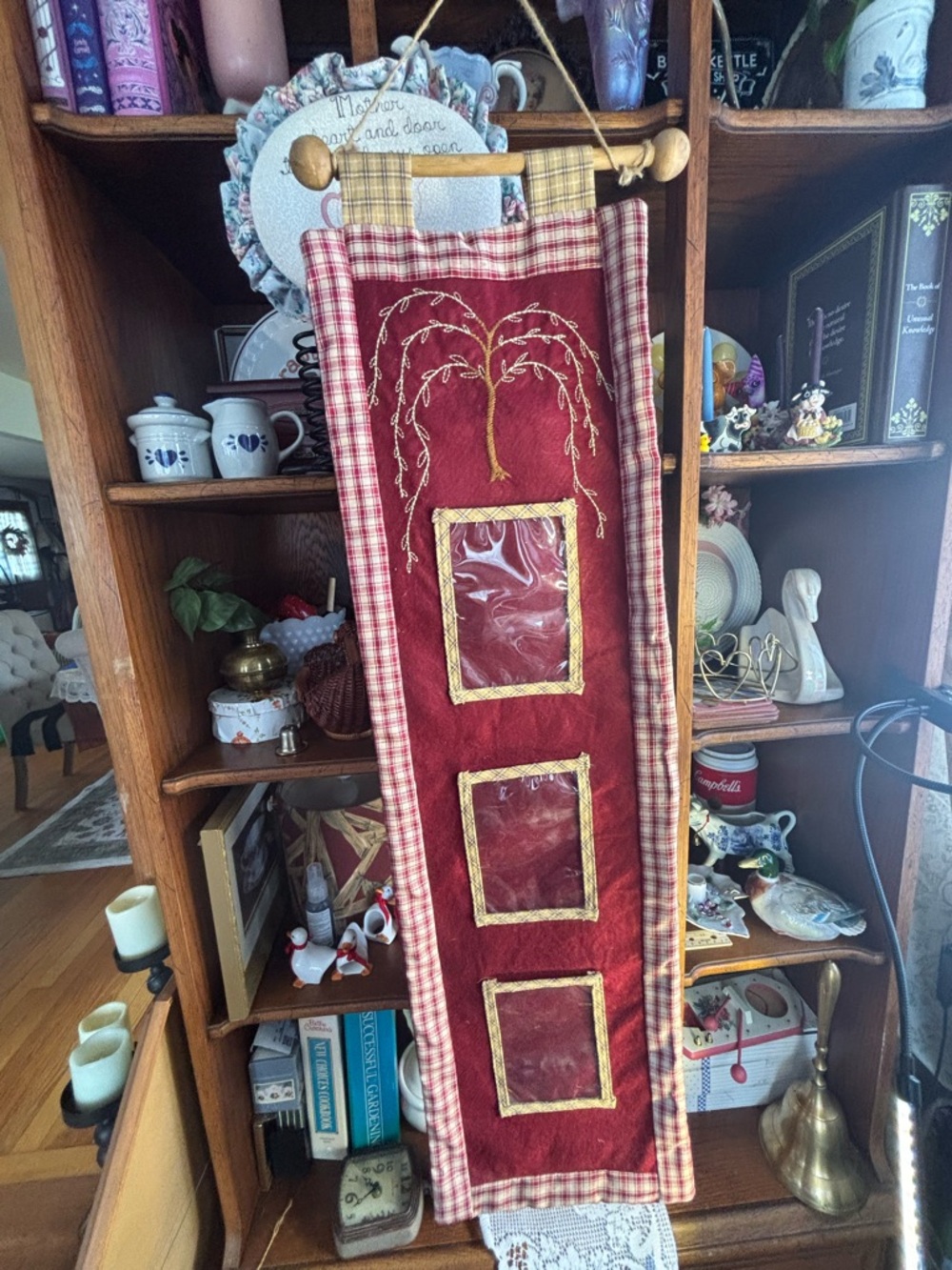 Red Quilted Fabric Photo Holder Wall Hanging